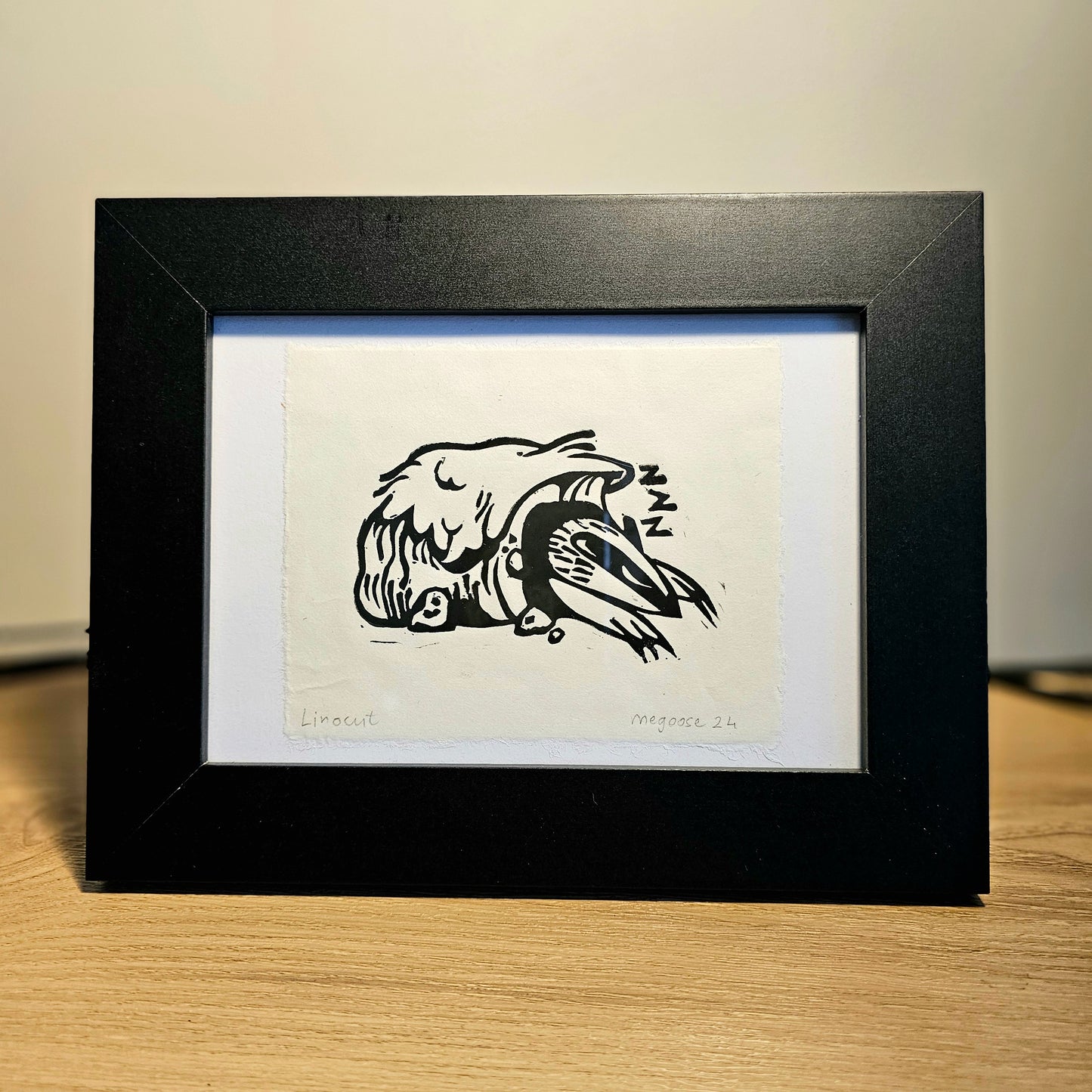 Sleepy Guys Mini Linoprint (Framed)